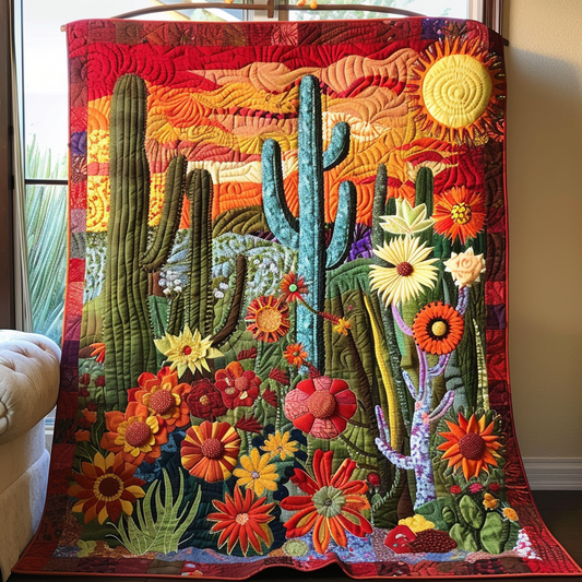 Cactus Sunrise Quilted Blanket - Throw (55" x 60")