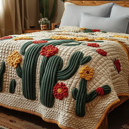 Cactus Bloom Quilted Blanket - Throw (55" x 60")