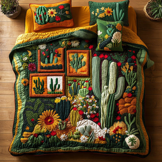 Cactus Charm Haven 3-Piece Quilted Bedding Set - Single (59" x 70")