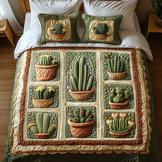 Cactus Pots 3-Piece Quilted Bedding Set - Single (59" x 70")