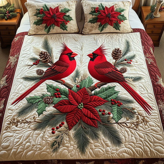 Cardinal Cheer 3-Piece Quilted Bedding Set - Single (59" x 70")