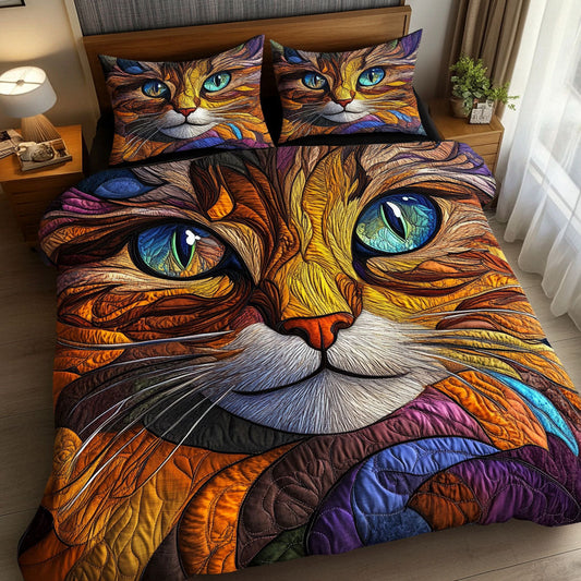 Cat Colorful Gaze 3-Piece Quilted Bedding Set - Single (59" x 70")