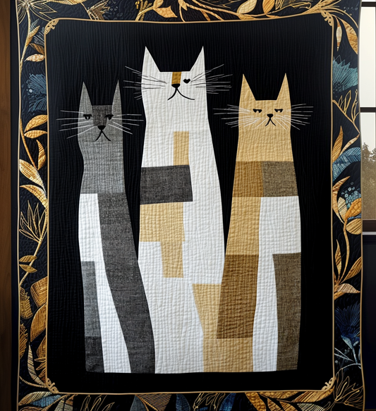Cat Friends Portrait Quilted Blanket - With Border - Throw (55" x 60")