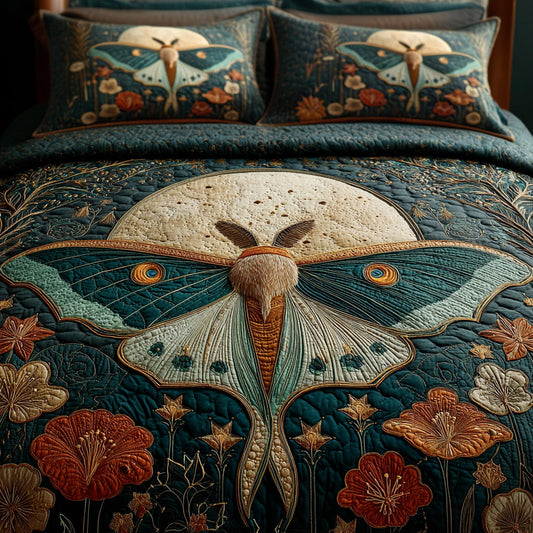 Celestial Luna Moth 3-Piece Quilted Bedding Set - Single (59" x 70")