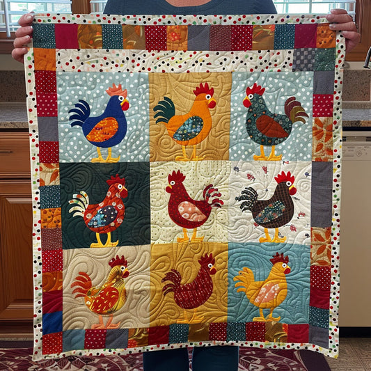 Charming Chicken Dots Quilted Blanket - Throw (55" x 60")