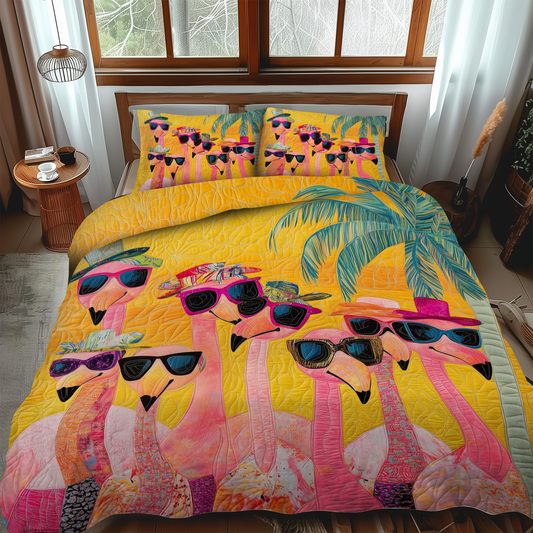 Charming Flamingo 3-Piece Quilted Bedding Set - Single (59" x 70")
