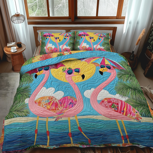 Charming Flamingo 3-Piece Quilted Bedding Set - Single (59" x 70")