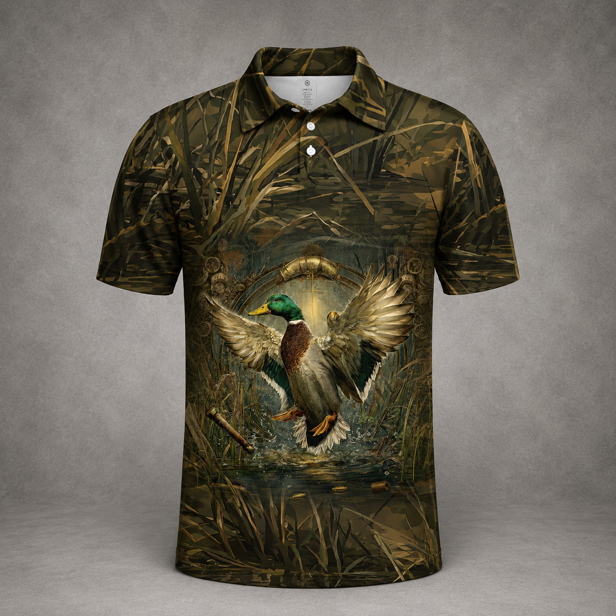 Mallard Duck Hunting Dark Camo Polo Men Shirt
