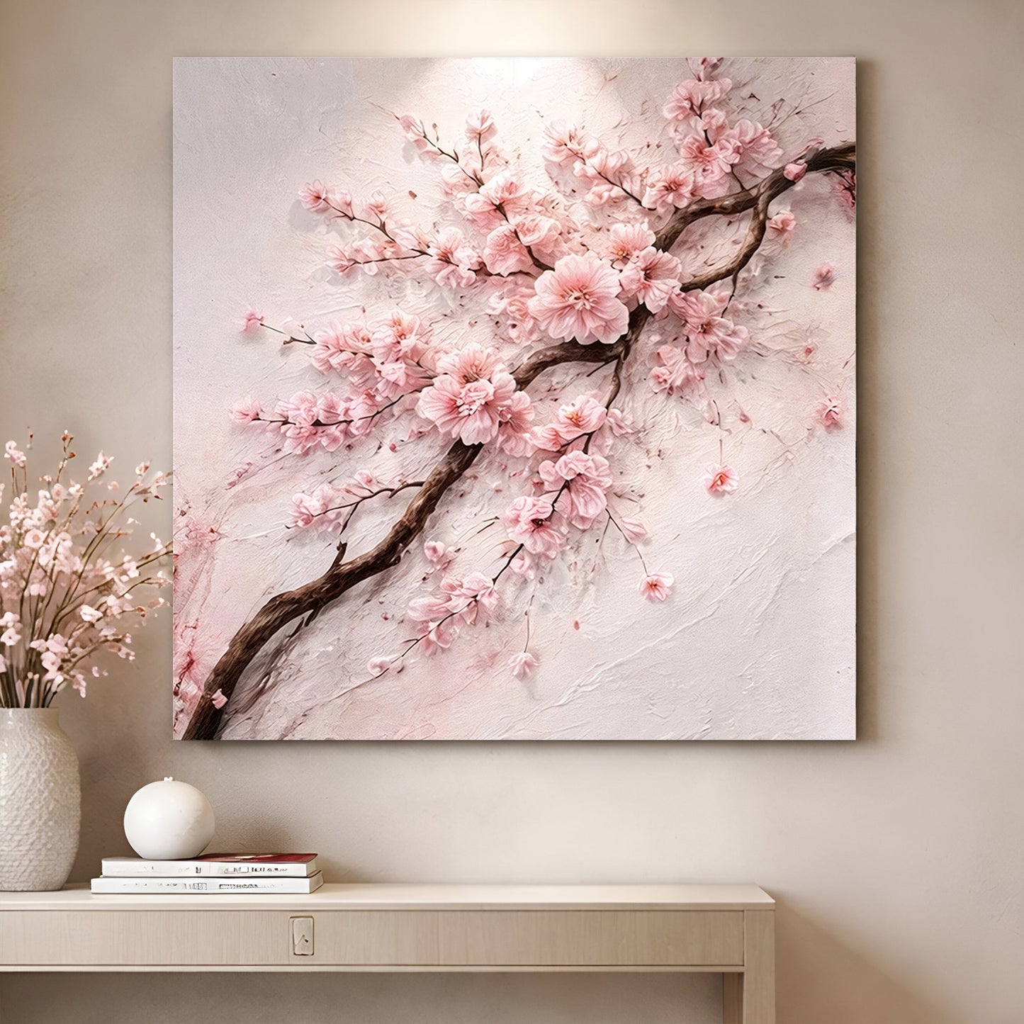 Cherry Blossom Branch — Pink On White