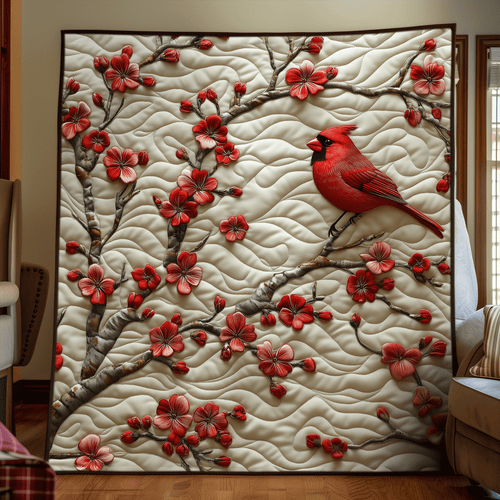 Cherry Cardinal Quilted Blanket - Throw (55" x 60")
