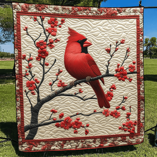 Cherry Cardinal Quilted Blanket - Throw (55" x 60")