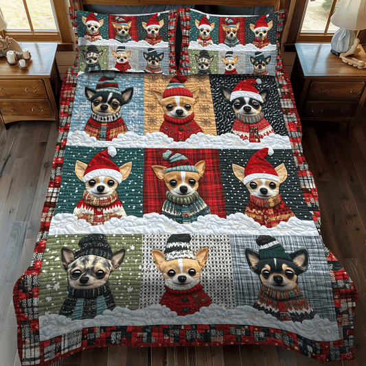 Chihuahua Xmas Crew 3-Piece Quilted Bedding Set - Single (59" x 70")