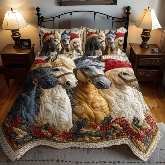 Christmas Horse Friends Quilted Bedding Set - Single (59" x 70")