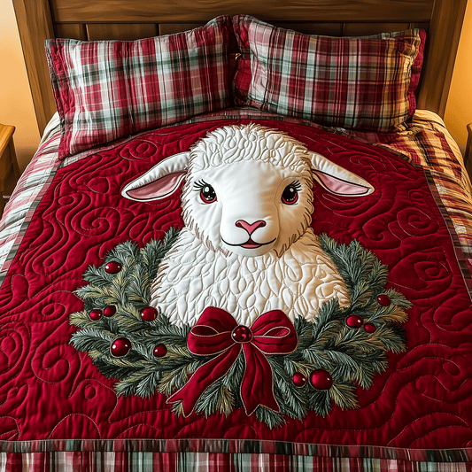 Christmas Lamb Snuggle 3-Piece Quilted Bedding Set - Single (59" x 70")
