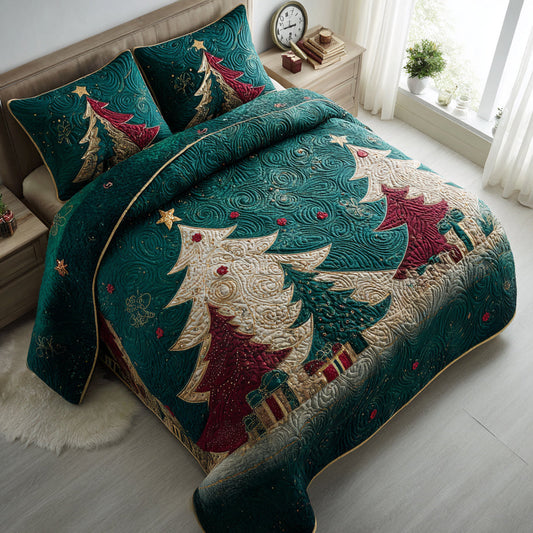 Christmas Tree Glow 3-Piece Quilted Bedding Set - Single (59" x 70")
