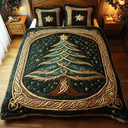 Christmas Tree Luxury 3-Piece Quilted Bedding Set - Single (59" x 70")