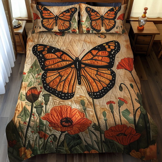 Citrus Glow Monarch Butterflies 3-Piece Quilted Bedding Set - Single (59" x 70")
