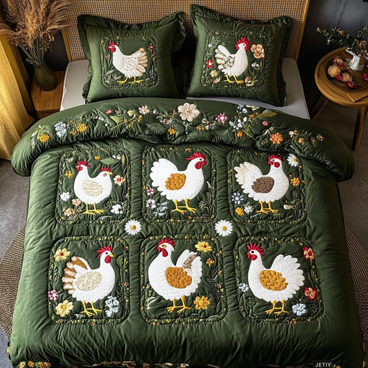 Cluck And Charm 3-Piece Quilted Bedding Set - Single (59" x 70")