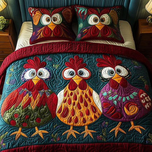 Cluck Cluster 3-Piece Quilted Bedding Set - Single (59" x 70")