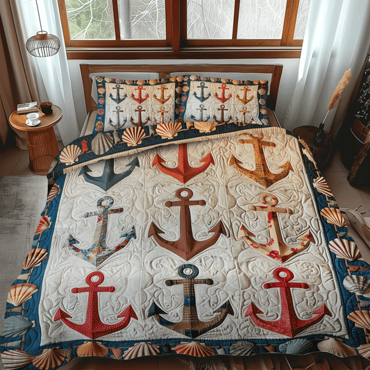 Coastal Anchors 3-Piece Quilted Bedding Set - Single (59" x 70")