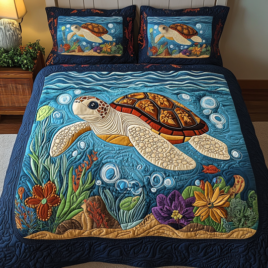 Coastal Currents 3-Piece Quilted Bedding Set - Single (59" x 70")