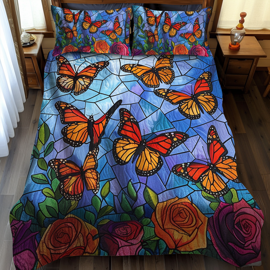 Colorful Monarch Butterflies 3-Piece Quilted Bedding Set - Single (59" x 70")