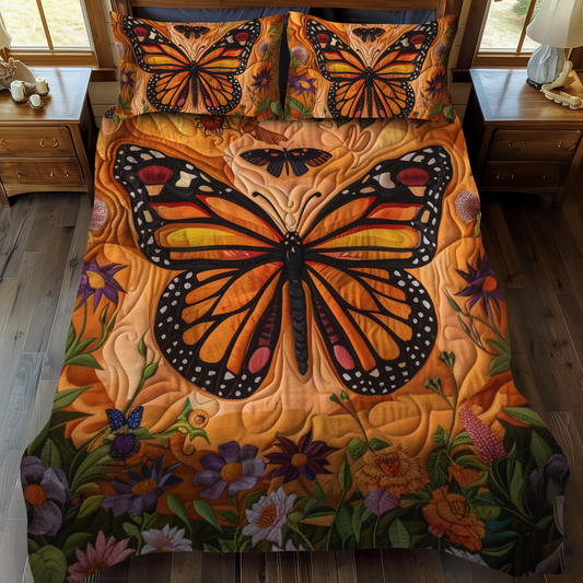 Colorful Monarch Butterflies 3-Piece Quilted Bedding Set - Single (59" x 70")