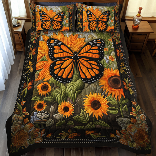 Colorful Monarch Butterflies 3-Piece Quilted Bedding Set - Single (59" x 70")
