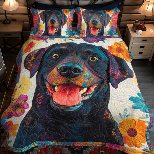 Colorful Adorable Labrador 3-Piece Quilted Bedding Set - Single (59" x 70")