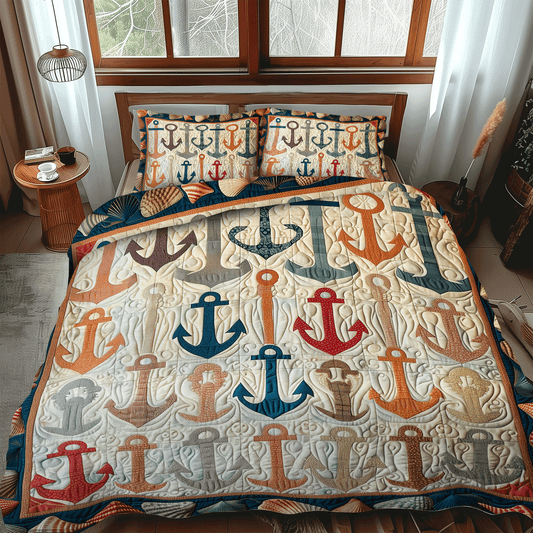 Colorful Anchors 3-Piece Quilted Bedding Set - Single (59" x 70")