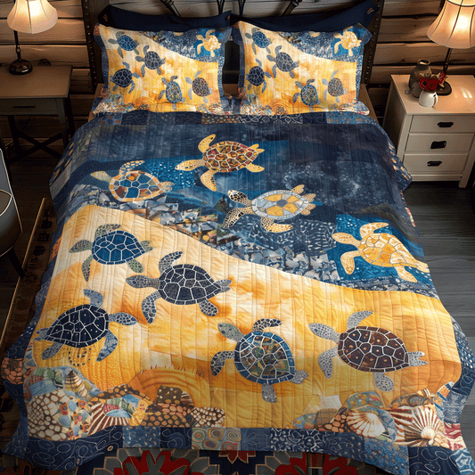 Colorful Baby Turtles 3-Piece Quilted Bedding Set - Single (59" x 70")