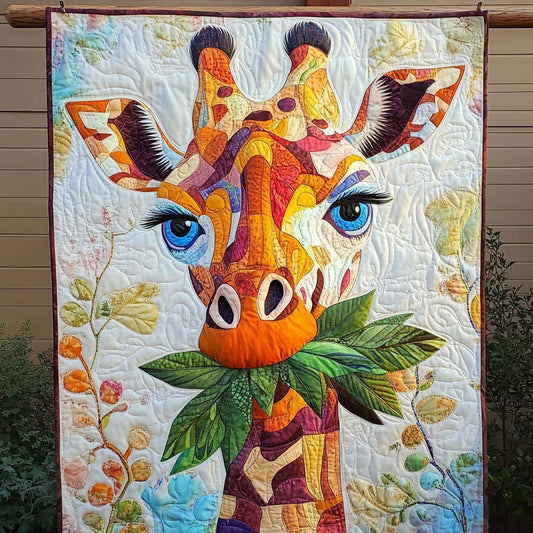 Colorful Giraffe Grazing Quilted Blanket - Throw (55" x 60")