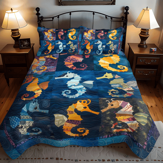 Colorful Seahorses 3-Piece Quilted Bedding Set - Single (59" x 70")