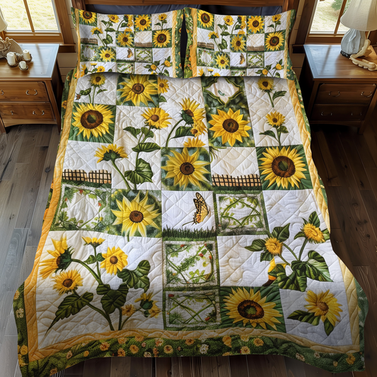 Colorful Sunflowers 3-Piece Quilted Bedding Set - Single (59" x 70")