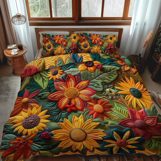 Colorful Sunflowers 3-Piece Quilted Bedding Set - Single (59" x 70")