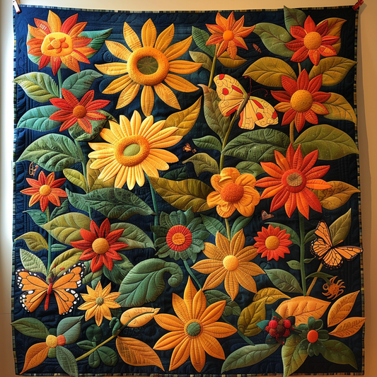 Colorful Sunflowers Quilted Blanket - Throw (55" x 60")