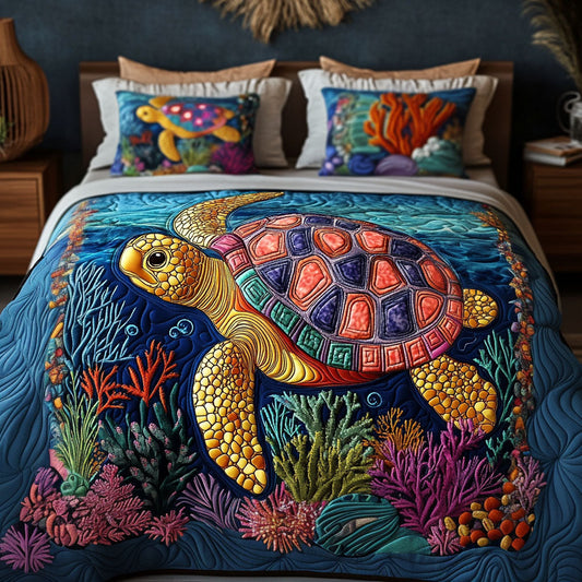 Coral Pathways 3-Piece Quilted Bedding Set - Single (59" x 70")