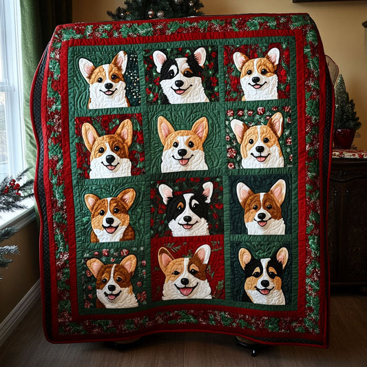Corgi Carolers Quilted Blanket - Throw (55" x 60")