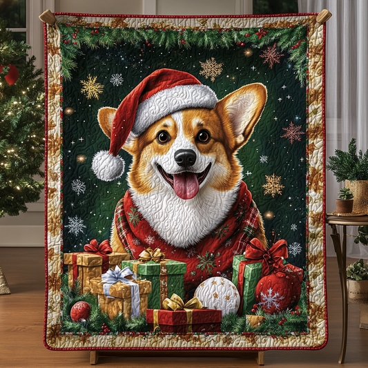 Corgi Cheer Christmas Quilted Blanket - Throw (55" x 60")