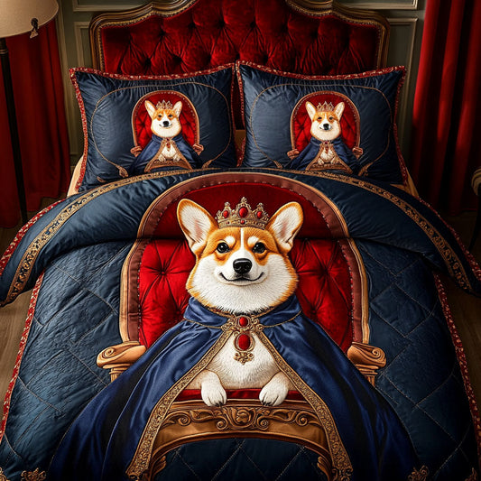 Corgi Kingdom 3-Piece Quilted Bedding Set - Single (59" x 70")