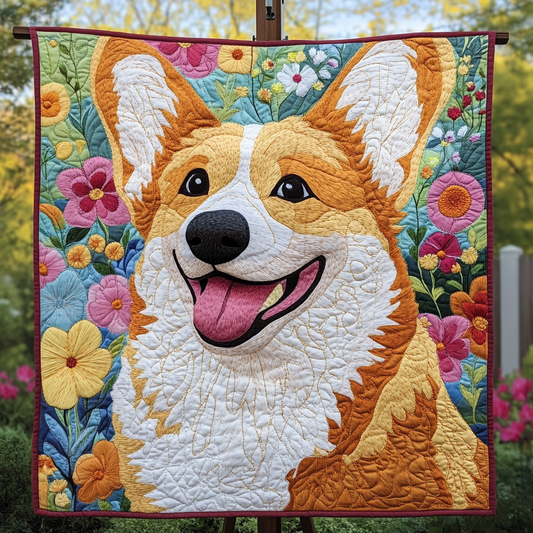 Corgi in the Daisies Quilted Blanket - Throw (55" x 60")