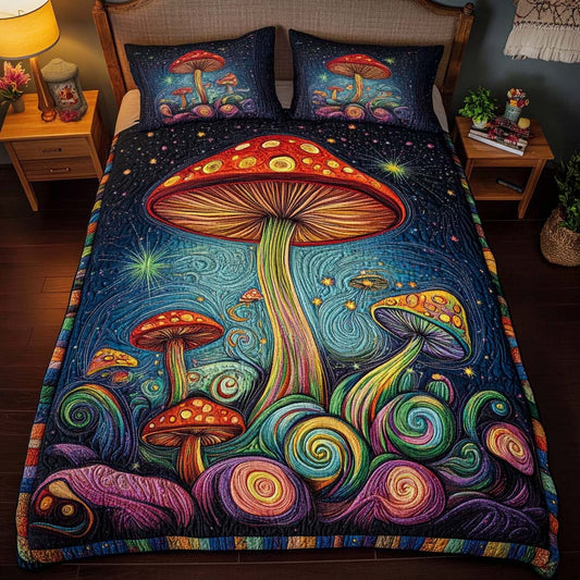 Cosmic Mushrooms 3-Piece Quilted Bedding Set - Single (59" x 70")