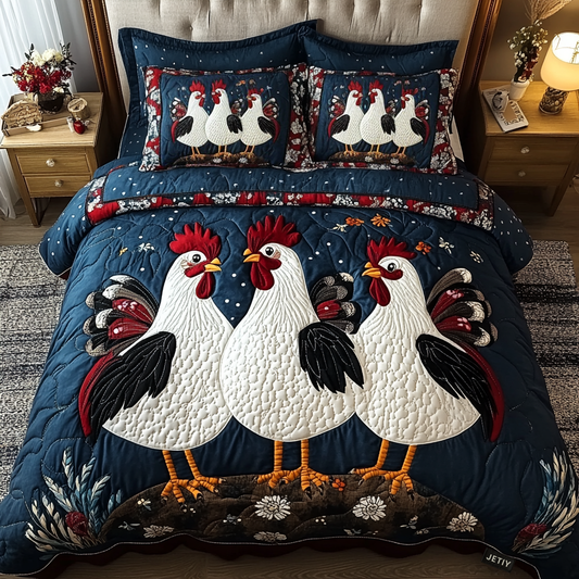 Country Chickens 3-Piece Quilted Bedding Set - Single (59" x 70")