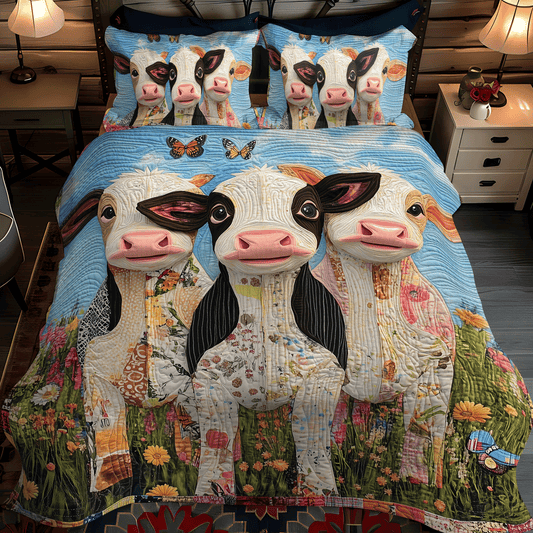 Cow Cuddles 3-Piece Quilted Bedding Set - Single (59" x 70")