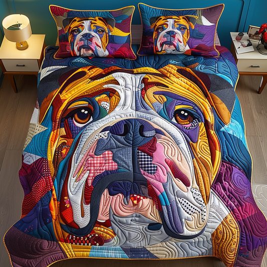 Cozy Bulldog Charm Quilted Bedding Set - Single (59" x 70")