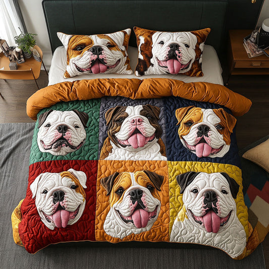 Cozy Bulldog Nap 3-Piece Quilted Bedding Set - Single (59" x 70")
