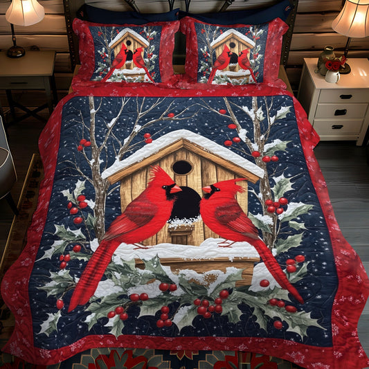 Cozy Cabin Cardinals Quilted Bedding Set - Single (59" x 70")
