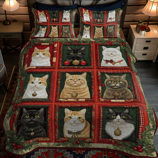Cozy Christmas Cats 3-Piece Quilted Bedding Set - Single (59" x 70")