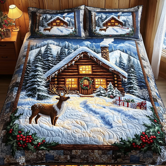 Cozy Claus Cabin Quilted Bedding Set - Single (59" x 70")