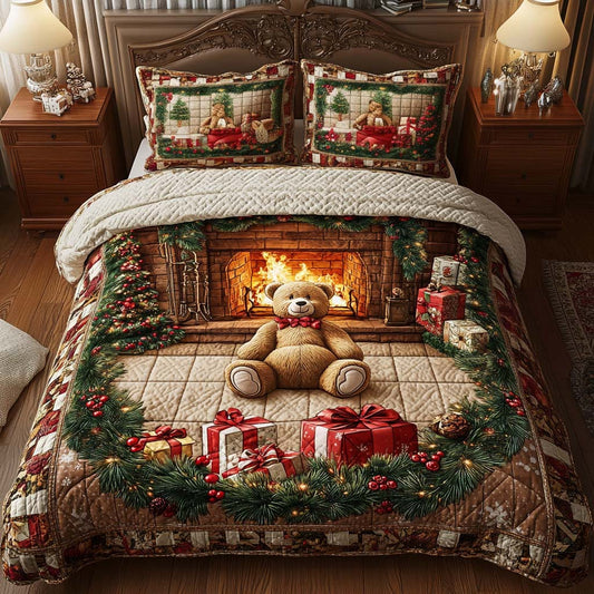 Cozy Fireplace 3-Piece Quilted Bedding Set - Single (59" x 70")